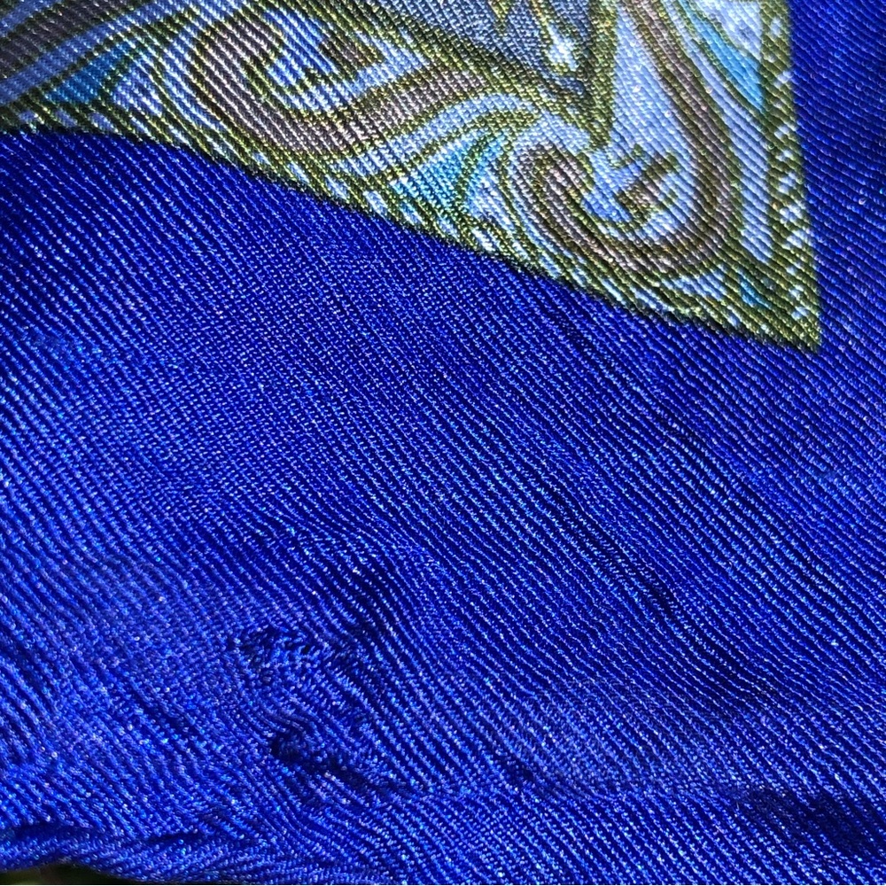 Floral Blue Silk Scarf 42”x44” - Picture 8 of 8